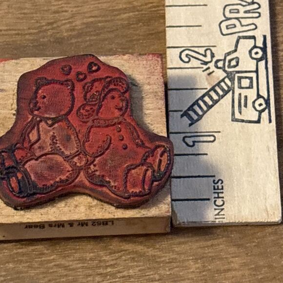 Noteworthy Teddy Bears Holding Hands Wood Mounted Rubber Stamp Mr. & Mrs. Bear - Picture 9 of 9